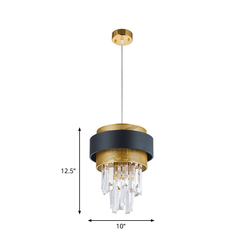 Taper Great Room Down Mini Pendant Modern Crystal Prisms 1 Bulb Black and Gold Finish Suspension Light Clearhalo 'Ceiling Lights' 'Modern Pendants' 'Modern' 'Pendant Lights' 'Pendants' Lighting' 1417447