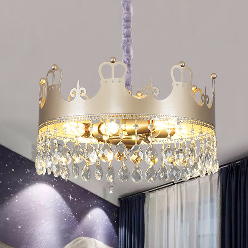 Traditional Crown Chandelier Lamp 6 Heads Clear Crystal Accents Suspension Light in Gold Clearhalo 'Ceiling Lights' 'Chandeliers' Lighting' options 1417483