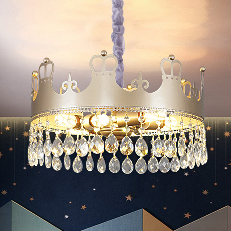 Traditional Crown Chandelier Lamp 6 Heads Clear Crystal Accents Suspension Light in Gold Clearhalo 'Ceiling Lights' 'Chandeliers' Lighting' options 1417484