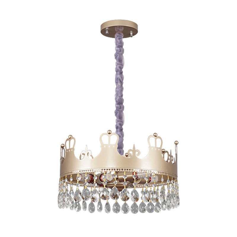 Traditional Crown Chandelier Lamp 6 Heads Clear Crystal Accents Suspension Light in Gold Clearhalo 'Ceiling Lights' 'Chandeliers' Lighting' options 1417485