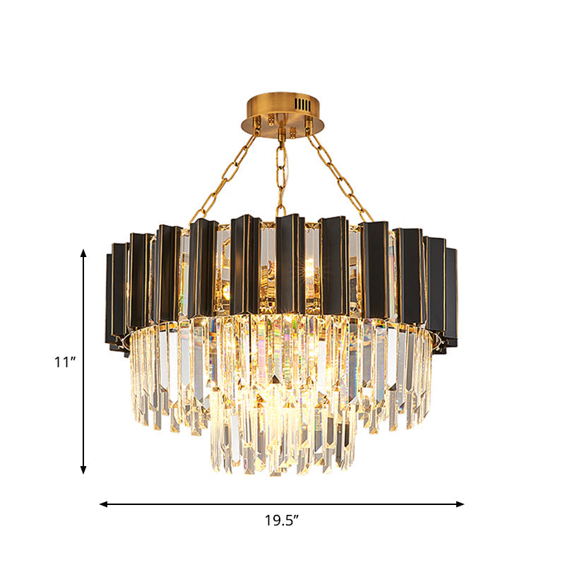 Tapered Bedroom Chandelier Light Modern Clear Crystal Prisms 9 Heads Black Finish Hanging Lamp Kit Clearhalo 'Ceiling Lights' 'Chandeliers' 'Modern Chandeliers' 'Modern' Lighting' 1417507