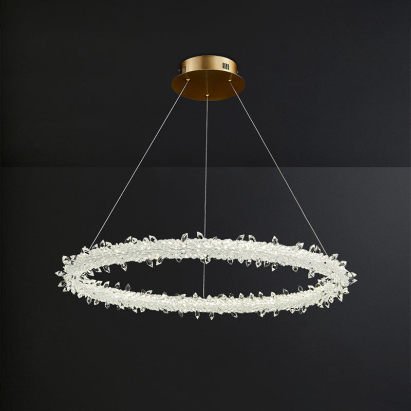 Ring Parlor Suspension Lamp Modern Clear Crystal Spears Gold LED Chandelier Light Fixture, 16