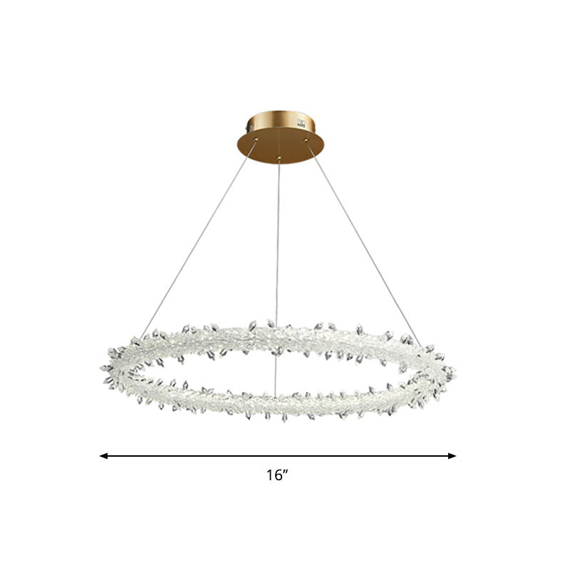 Ring Parlor Suspension Lamp Modern Clear Crystal Spears Gold LED Chandelier Light Fixture, 16