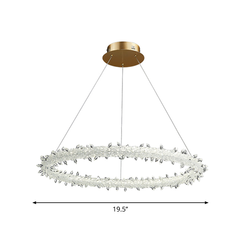 Ring Parlor Suspension Lamp Modern Clear Crystal Spears Gold LED Chandelier Light Fixture, 16