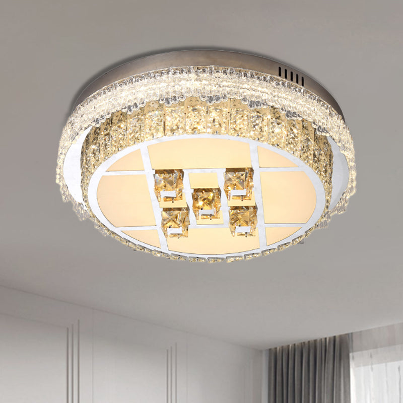 Circular Crystal Blocks Lighting Fixture Contemporary LED Bedroom Flush Mount in Stainless-Steel Clearhalo 'Ceiling Lights' 'Close To Ceiling Lights' 'Close to ceiling' 'Flush mount' Lighting' 1417704