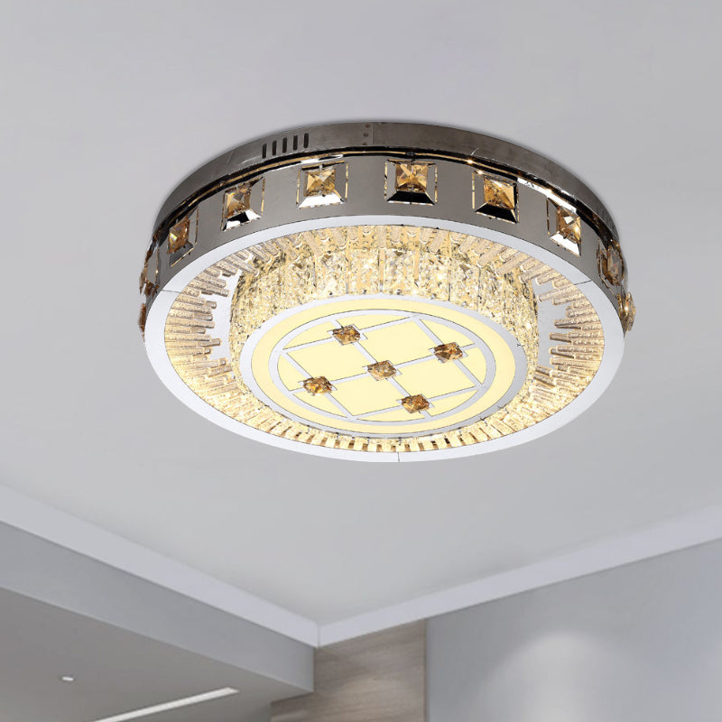 Circular Crystal Blocks Lighting Fixture Contemporary LED Bedroom Flush Mount in Stainless-Steel Clear B Clearhalo 'Ceiling Lights' 'Close To Ceiling Lights' 'Close to ceiling' 'Flush mount' Lighting' 1417707