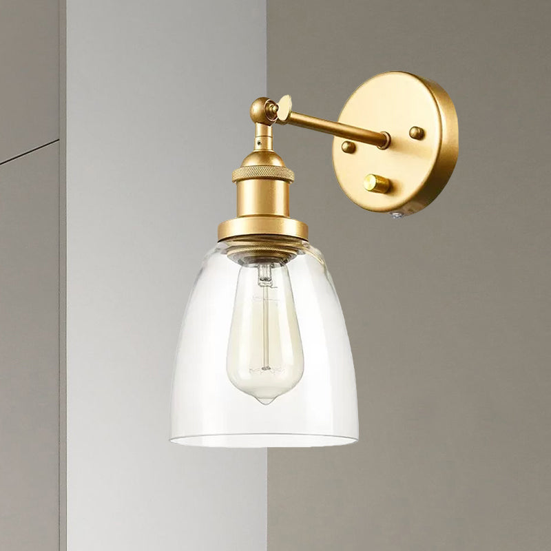 Clear Glass Brass Sconce Lighting Cone 1-Bulb Industrial Wall Lamp for Living Room Clearhalo 'Art deco wall lights' 'Cast Iron' 'Glass' 'Industrial wall lights' 'Industrial' 'Middle century wall lights' 'Modern' 'Rustic wall lights' 'Tiffany' 'Traditional wall lights' 'Wall Lamps & Sconces' 'Wall Lights' Lighting' 1417760