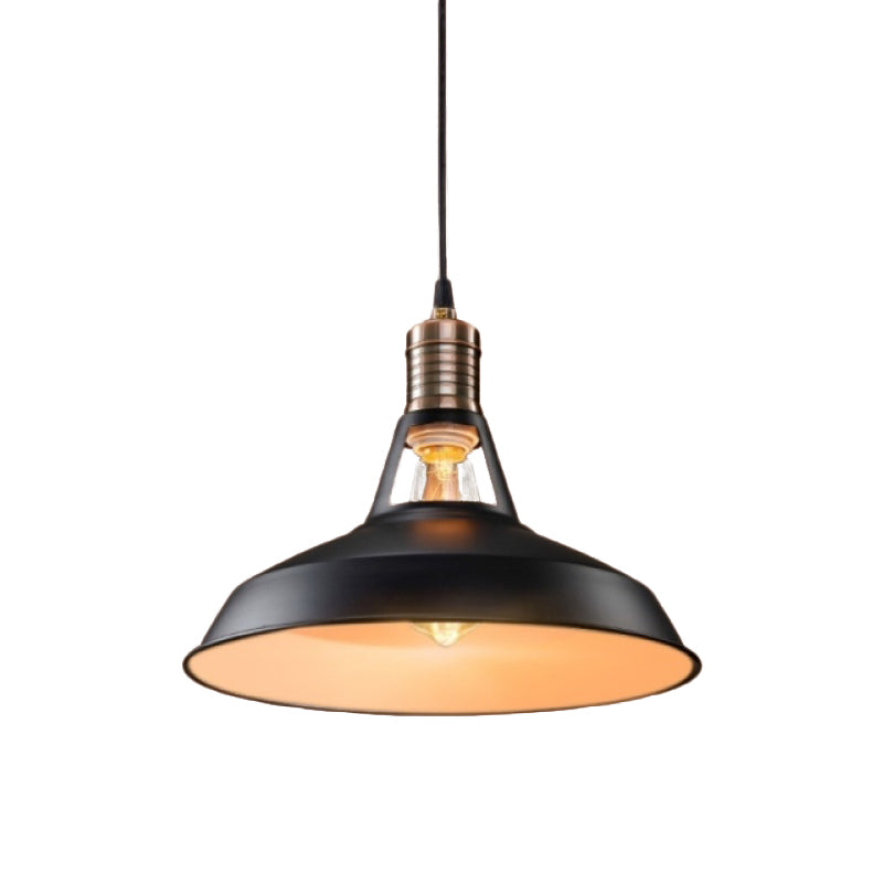 Vintage Style Barn Hanging Pendant Light 1 Bulb Metallic Suspension Light in Black/White, 10.5/12/15 Inch Width Clearhalo 'Art Deco Pendants' 'Black' 'Cast Iron' 'Ceiling Lights' 'Ceramic' 'Crystal' 'Industrial Pendants' 'Industrial' 'Metal' 'Middle Century Pendants' 'Pendant Lights' 'Pendants' 'Rustic Pendants' 'Tiffany' Lighting' 1418098