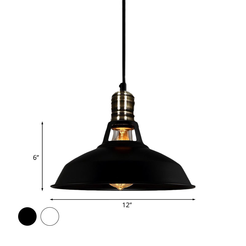 10.5/12/15 Inch Dia 1 Head Barn Pendant Lighting Industrial Black/White Metallic Suspension Light over Table Clearhalo 'Art Deco Pendants' 'Black' 'Cast Iron' 'Ceiling Lights' 'Ceramic' 'Crystal' 'Industrial Pendants' 'Industrial' 'Metal' 'Middle Century Pendants' 'Pendant Lights' 'Pendants' 'Rustic Pendants' 'Tiffany' Lighting' 1418111