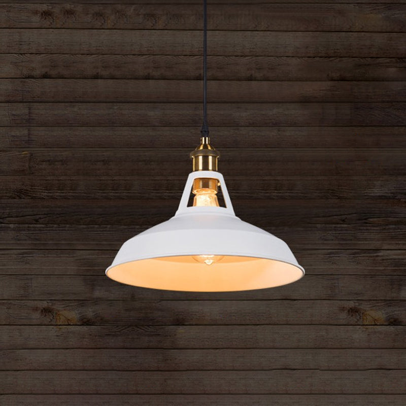 10.5/12/15 Inch Dia 1 Head Barn Pendant Lighting Industrial Black/White Metallic Suspension Light over Table Clearhalo 'Art Deco Pendants' 'Black' 'Cast Iron' 'Ceiling Lights' 'Ceramic' 'Crystal' 'Industrial Pendants' 'Industrial' 'Metal' 'Middle Century Pendants' 'Pendant Lights' 'Pendants' 'Rustic Pendants' 'Tiffany' Lighting' 1418114