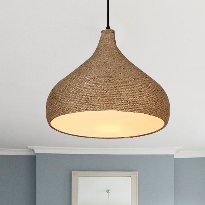 Hemp Rope Teardrop Pendant Light Lodge Stylish 1 Bulb Living Room Suspension Lamp in Beige Clearhalo 'Ceiling Lights' 'Industrial Pendants' 'Industrial' 'Middle Century Pendants' 'Pendant Lights' 'Pendants' 'Tiffany' Lighting' 1418531