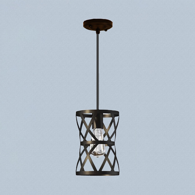 1 Light Metal Pendant Light Vintage Stylish Black Cylinder Cage Shade Dining Room Hanging Lamp Clearhalo 'Art Deco Pendants' 'Black' 'Cast Iron' 'Ceiling Lights' 'Ceramic' 'Crystal' 'Industrial Pendants' 'Industrial' 'Metal' 'Middle Century Pendants' 'Pendant Lights' 'Pendants' 'Rustic Pendants' 'Tiffany' Lighting' 1418546