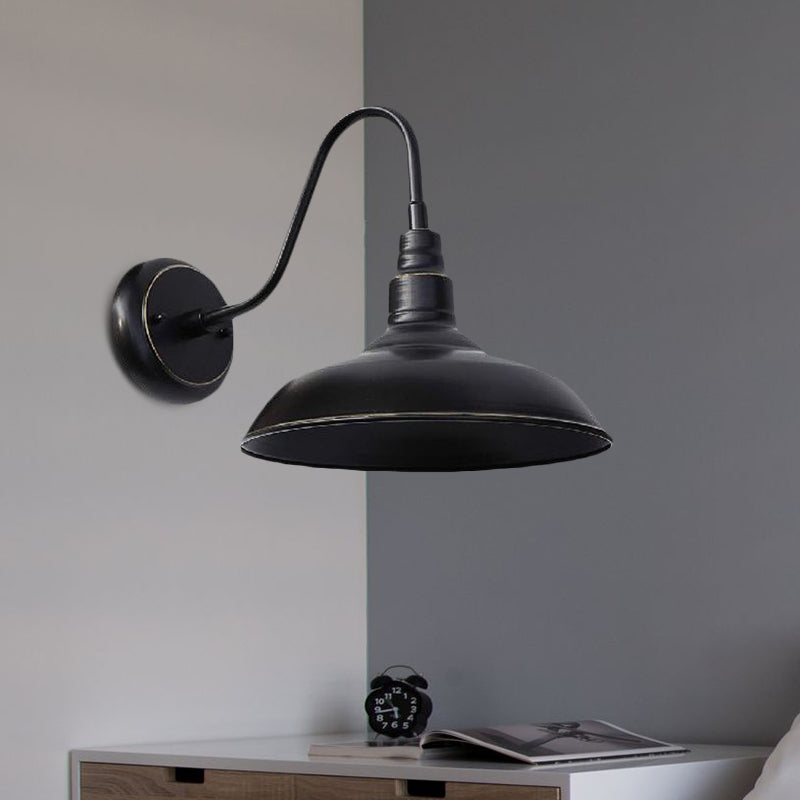 Farmhouse Style Barn Wall Sconce Lamp 1 Head Metal Sconce Lighting with Gooseneck Arm in Black for Outdoor Clearhalo 'Art deco wall lights' 'Cast Iron' 'Glass' 'Industrial wall lights' 'Industrial' 'Middle century wall lights' 'Modern' 'Rustic wall lights' 'Tiffany' 'Traditional wall lights' 'Wall Lamps & Sconces' 'Wall Lights' Lighting' 1418554