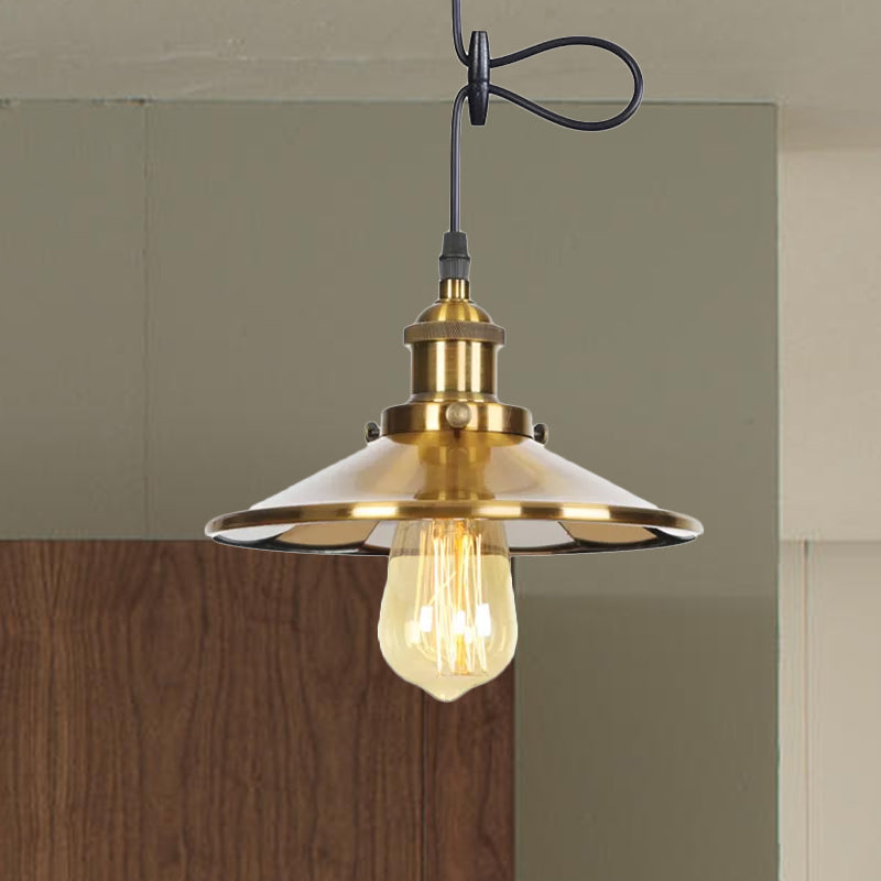 Brass Finish Conic Pendant Light Mid Century Metal 1 Head Indoor Ceiling Lamp with Adjustable Cord Clearhalo 'Art Deco Pendants' 'Cast Iron' 'Ceiling Lights' 'Ceramic' 'Crystal' 'Industrial Pendants' 'Industrial' 'Metal' 'Middle Century Pendants' 'Pendant Lights' 'Pendants' 'Tiffany' Lighting' 1418605