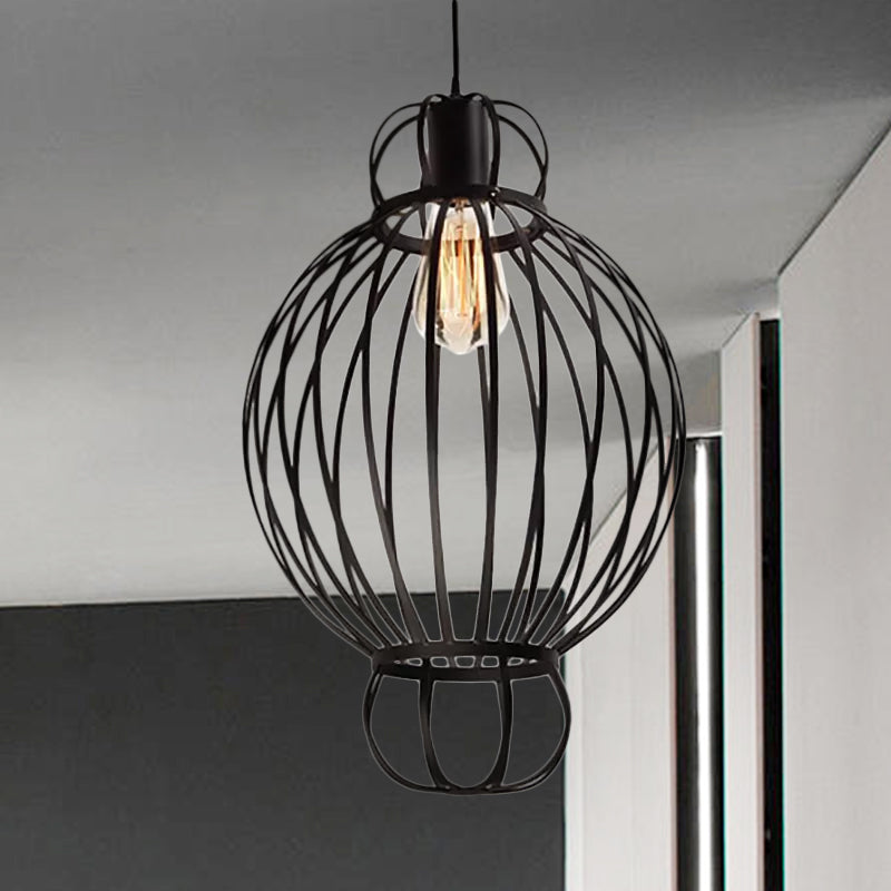 Black Wire Cage Pendant Lamp Vintage Industrial Metal 1 Light Restaurant Hanging Light Fixture with Lantern Design Clearhalo 'Art Deco Pendants' 'Black' 'Cast Iron' 'Ceiling Lights' 'Ceramic' 'Crystal' 'Industrial Pendants' 'Industrial' 'Metal' 'Middle Century Pendants' 'Pendant Lights' 'Pendants' 'Rustic Pendants' 'Tiffany' Lighting' 1418623