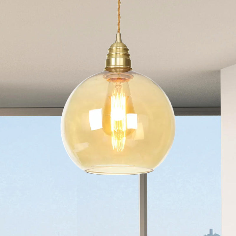 Industrial Global Pendant Lighting 1 Light Amber Glass Hanging Ceiling Light in Brass, 8