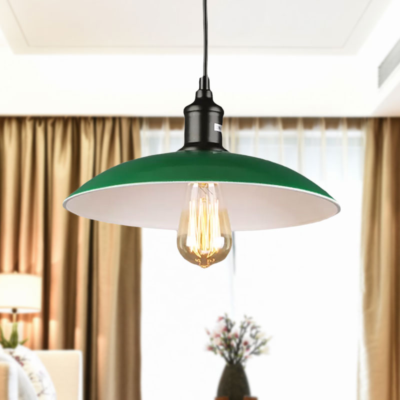 1 Bulb Hanging Pendant Light with Dome Shade Metallic Vintage Dining Table Ceiling Pendant in Green, 14