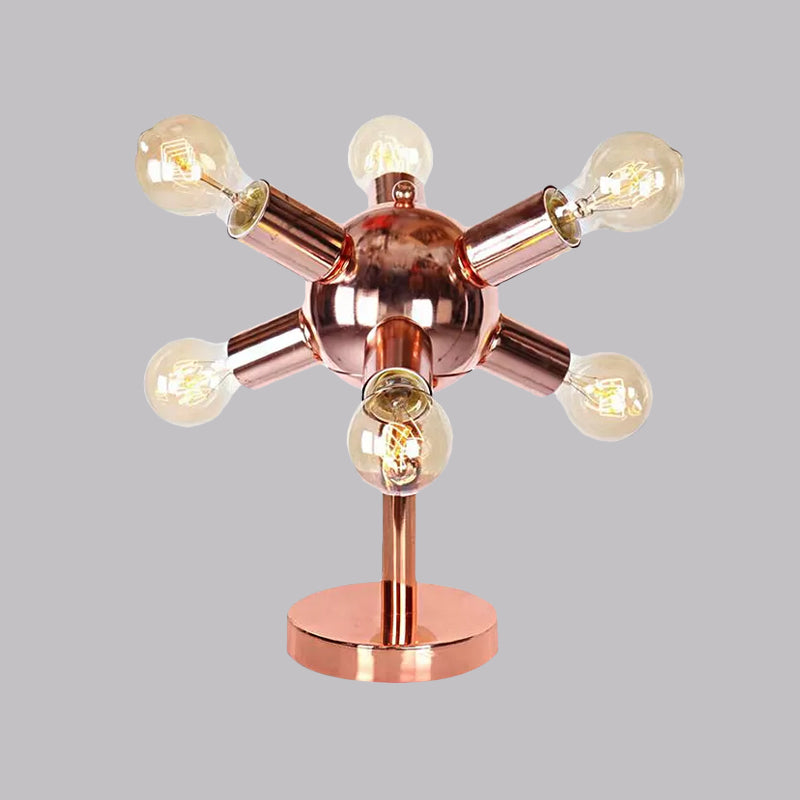 6/9-Head Metallic Table Lamp Industrial Style Copper Finish Sputnik Bedroom Table Lighting with Exposed Bulb Clearhalo 'Lamps' 'Table Lamps' Lighting' 1418701