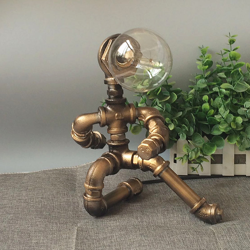 Antique Style Pipe Man Table Lamp 1 Head Wrought Iron Table Lighting in Brass for Coffee Shop Clearhalo 'Lamps' 'Table Lamps' Lighting' 1418715