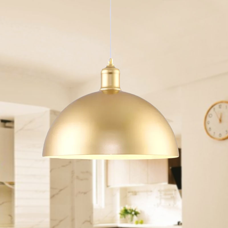 Industrial Dome Hanging Lamp 1 Light Metallic Height Adjustable Pendant Lighting in Gold for Bedroom, 12