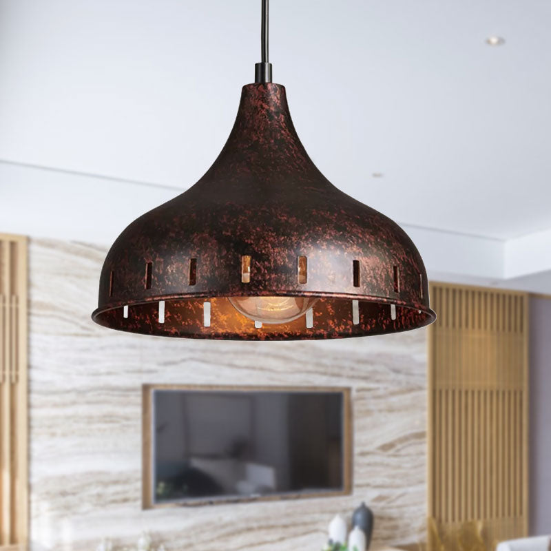 Rust Onion Hanging Light Fixture Rustic Style Iron 1 Light Restaurant Pendant Lamp with Hollow Design Clearhalo 'Art Deco Pendants' 'Cast Iron' 'Ceiling Lights' 'Ceramic' 'Crystal' 'Industrial Pendants' 'Industrial' 'Metal' 'Middle Century Pendants' 'Pendant Lights' 'Pendants' 'Tiffany' Lighting' 1418736