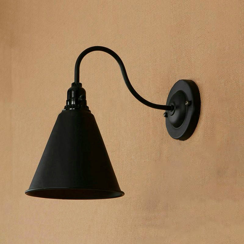 1 Light Tapered Wall Sconce with Plug-In Cord Industrial Black Metallic Sconce Light for Front Door Clearhalo 'Art deco wall lights' 'Cast Iron' 'Glass' 'Industrial wall lights' 'Industrial' 'Middle century wall lights' 'Modern' 'Rustic wall lights' 'Tiffany' 'Traditional wall lights' 'Wall Lamps & Sconces' 'Wall Lights' Lighting' 1418768