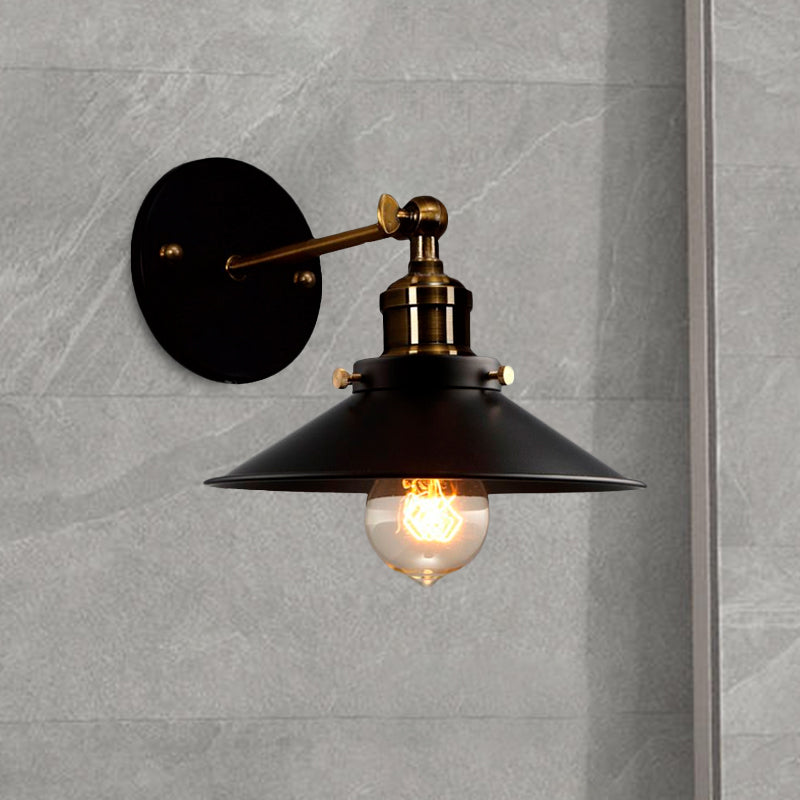 Black Cone Wall Lamp Retro Style Metal 1 Bulb Dining Room Angle Adjustable Wall Sconce with Plug-In Cord Clearhalo 'Art deco wall lights' 'Cast Iron' 'Glass' 'Industrial wall lights' 'Industrial' 'Middle century wall lights' 'Modern' 'Rustic wall lights' 'Tiffany' 'Traditional wall lights' 'Wall Lamps & Sconces' 'Wall Lights' Lighting' 1418769