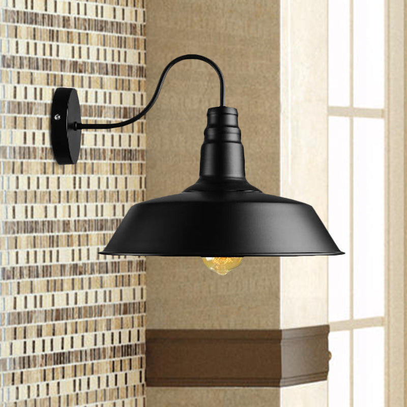 1 Head Barn Sconce Light Retro Style Black Finish Metal Wall Lamp with Plug-In Cord for Dining Room Clearhalo 'Art deco wall lights' 'Cast Iron' 'Glass' 'Industrial wall lights' 'Industrial' 'Middle century wall lights' 'Modern' 'Rustic wall lights' 'Tiffany' 'Traditional wall lights' 'Wall Lamps & Sconces' 'Wall Lights' Lighting' 1418770