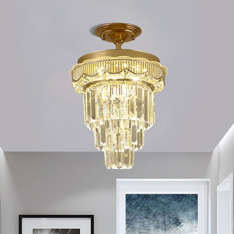 Taper Corridor Ceiling Lamp Modern Clear Crystal Blocks Gold Finish LED Semi Mount Lighting Clear B Clearhalo 'Ceiling Lights' 'Close To Ceiling Lights' 'Close to ceiling' 'Semi-flushmount' Lighting' 1418842