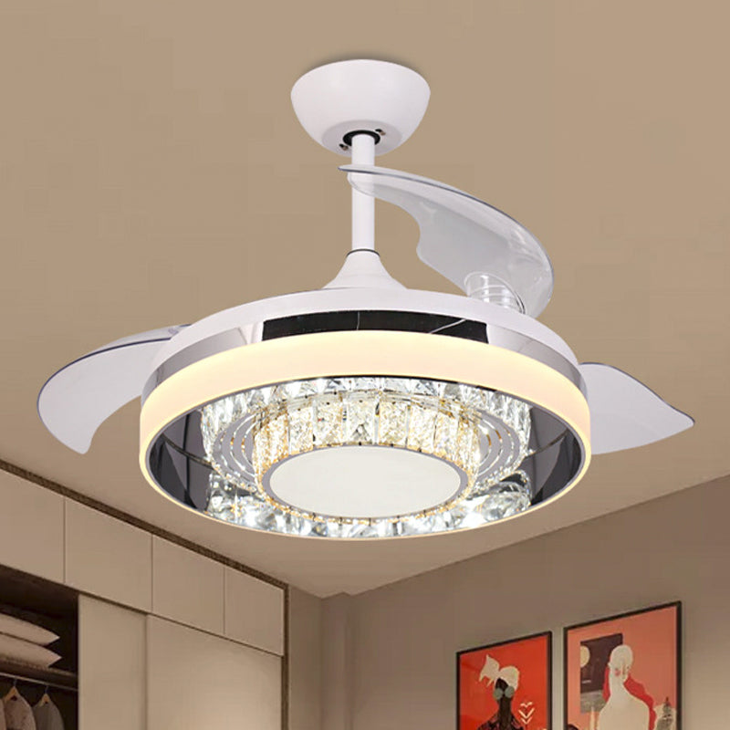 White LED Pendant Fan Light Contemporary Faceted Crystals Circular 3 Blades Semi Flush Light, 42
