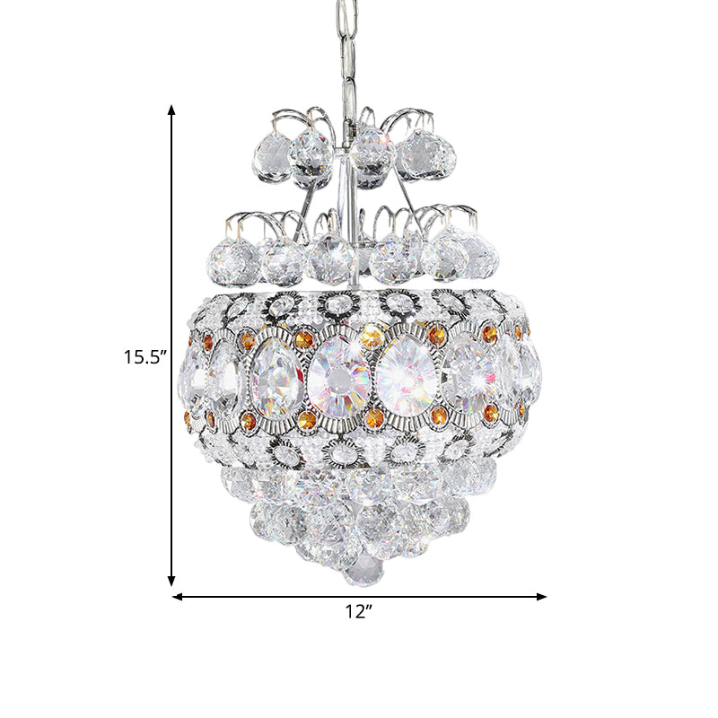 Cascading Chandelier Light Modern Clear Crystal Balls 3 Heads Silver Suspension Pendant for Corridor Clearhalo 'Ceiling Lights' 'Chandeliers' 'Clear' 'Industrial' 'Modern Chandeliers' 'Modern' 'Tiffany' 'Traditional Chandeliers' Lighting' 1419103