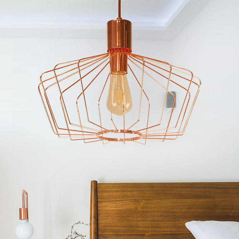 Geometric Cage Indoor Suspension Light Retro Style Metal 1 Light Brass/Copper Pendant Lighting Clearhalo 'Art Deco Pendants' 'Cast Iron' 'Ceiling Lights' 'Ceramic' 'Crystal' 'Industrial Pendants' 'Industrial' 'Metal' 'Middle Century Pendants' 'Pendant Lights' 'Pendants' 'Tiffany' Lighting' 1419199