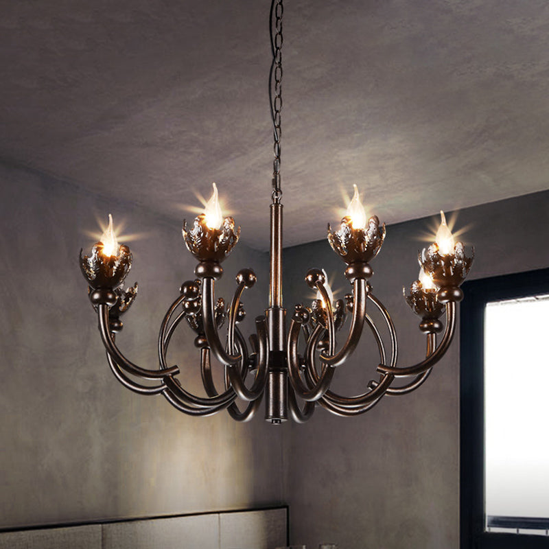 Height Adjustable Pendant Light Candle Industrial Rustic Metallic 8 Lights Chandelier Lamp Clearhalo 'Cast Iron' 'Ceiling Lights' 'Chandeliers' 'Industrial Chandeliers' 'Industrial' 'Metal' 'Middle Century Chandeliers' 'Rustic Chandeliers' 'Tiffany' Lighting' 1419204