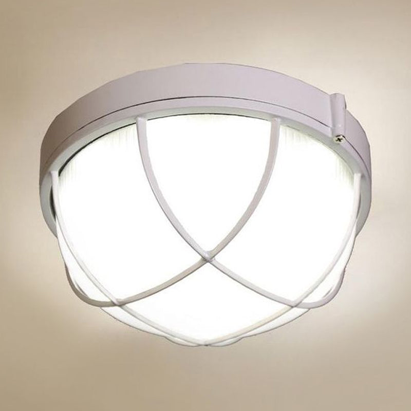 White One Light Ceiling Mount Industrial Frosted Glass Geometric Flush Fixture for Bedroom, 9.5