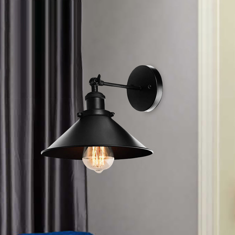 Metallic Conic Wall Sconce Light Loft Style 1 Light Living Room Adjustable Wall Mount Light in Black, 2 Packs Clearhalo 'Art deco wall lights' 'Cast Iron' 'Glass' 'Industrial wall lights' 'Industrial' 'Middle century wall lights' 'Modern' 'Rustic wall lights' 'Tiffany' 'Traditional wall lights' 'Wall Lamps & Sconces' 'Wall Lights' Lighting' 1419413