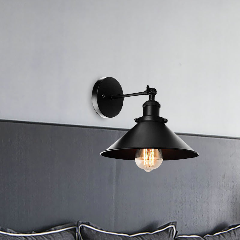 Metallic Conic Wall Sconce Light Loft Style 1 Light Living Room Adjustable Wall Mount Light in Black, 2 Packs Clearhalo 'Art deco wall lights' 'Cast Iron' 'Glass' 'Industrial wall lights' 'Industrial' 'Middle century wall lights' 'Modern' 'Rustic wall lights' 'Tiffany' 'Traditional wall lights' 'Wall Lamps & Sconces' 'Wall Lights' Lighting' 1419414