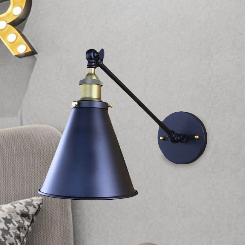 Black Finish Conical Wall Sconce Light Retro Stylish Metal 1 Head Corridor Wall Lighting, 2 Packs Clearhalo 'Art deco wall lights' 'Cast Iron' 'Glass' 'Industrial wall lights' 'Industrial' 'Middle century wall lights' 'Modern' 'Rustic wall lights' 'Tiffany' 'Traditional wall lights' 'Wall Lamps & Sconces' 'Wall Lights' Lighting' 1419418