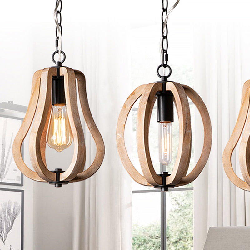 Country Style Orb Drop Light Wood One Light Ceiling Pendant Light in Black for Foyer Clearhalo 'Ceiling Lights' 'Pendant Lights' 'Pendants' Lighting' 1419477