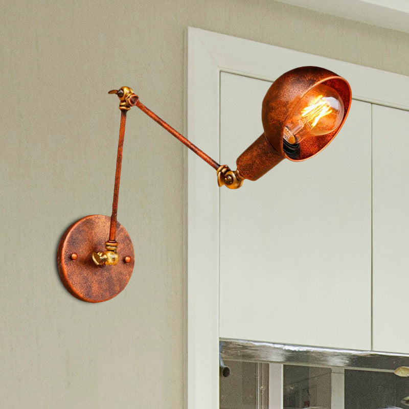 Rust Domed Reading Wall Light Antique Style Iron 1 Bulb Living Room Wall Light Sconce with Swing Arm Clearhalo 'Art deco wall lights' 'Cast Iron' 'Glass' 'Industrial wall lights' 'Industrial' 'Middle century wall lights' 'Modern' 'Rustic wall lights' 'Tiffany' 'Traditional wall lights' 'Wall Lamps & Sconces' 'Wall Lights' Lighting' 1419716