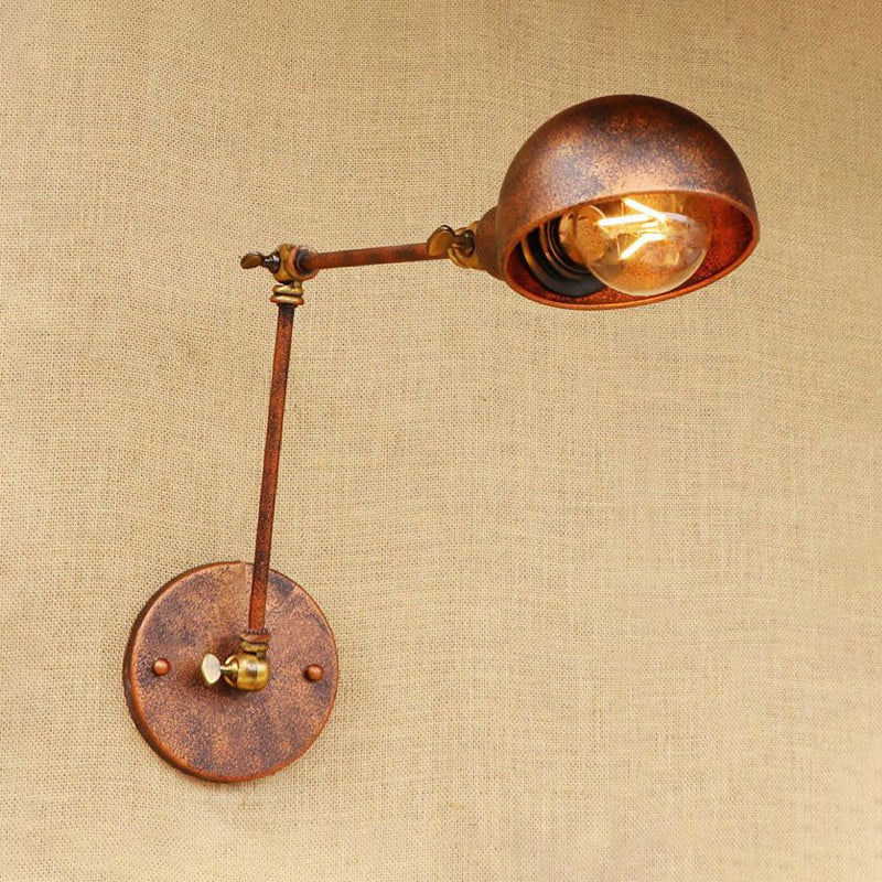 Wrought Iron Rust Wall Lighting with Dome Shade 1 Head Farmhouse Indoor Adjustable Sconce Light Clearhalo 'Art deco wall lights' 'Cast Iron' 'Glass' 'Industrial wall lights' 'Industrial' 'Middle century wall lights' 'Modern' 'Rustic wall lights' 'Tiffany' 'Traditional wall lights' 'Wall Lamps & Sconces' 'Wall Lights' Lighting' 1419730