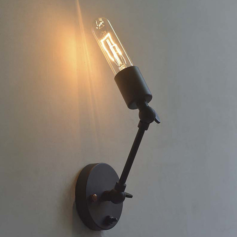 Industrial Open Bulb Wall Light Fixture 1 Head Metal Adjustable Sconce Lighting in Black for Corridor Clearhalo 'Art deco wall lights' 'Cast Iron' 'Glass' 'Industrial wall lights' 'Industrial' 'Middle century wall lights' 'Modern' 'Rustic wall lights' 'Tiffany' 'Traditional wall lights' 'Wall Lamps & Sconces' 'Wall Lights' Lighting' 1419783