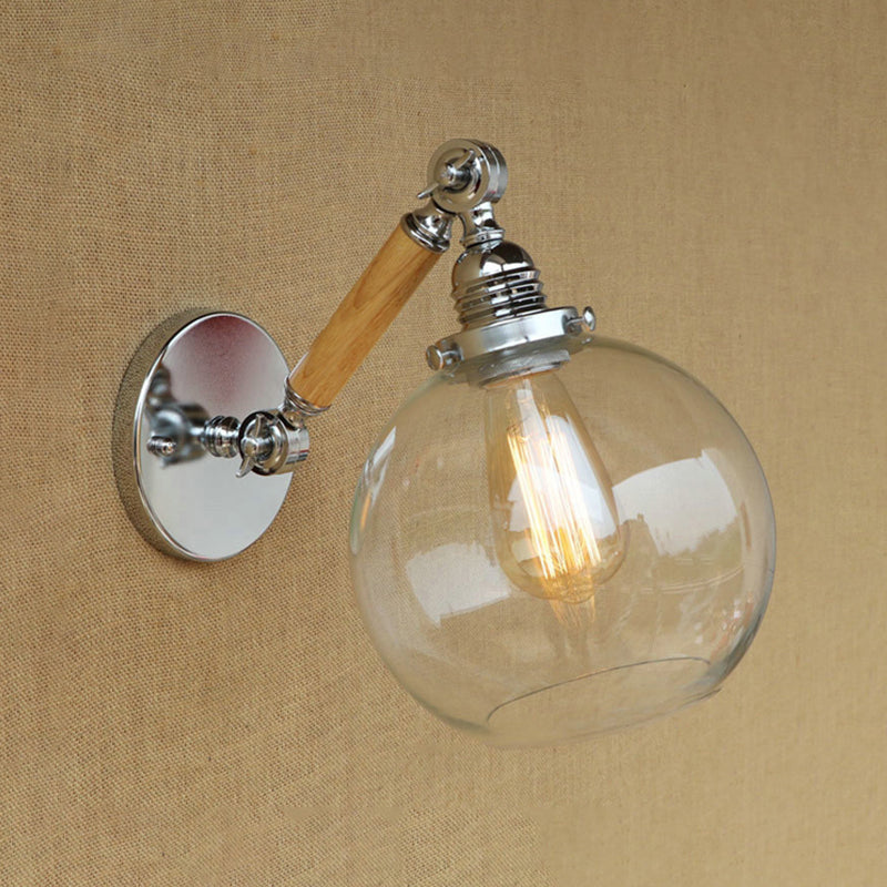 Vintage Orb Wall Lighting Fixture 1 Bulb Clear Glass Sconce Light in Chrome for Bathroom, 8