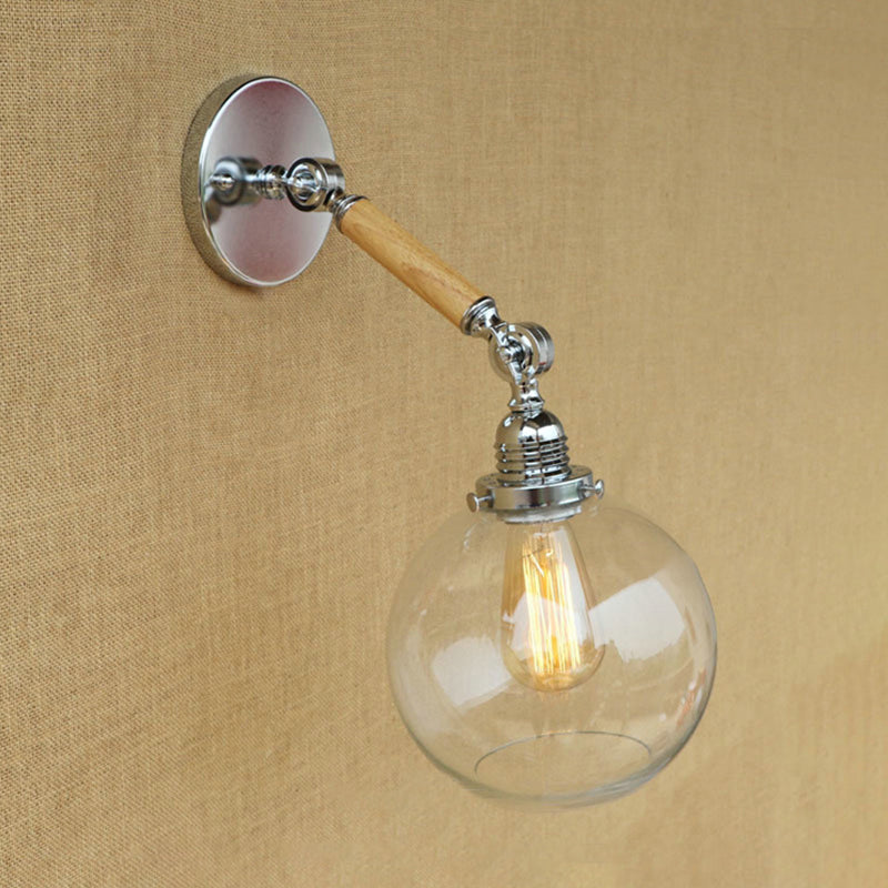 Vintage Orb Wall Lighting Fixture 1 Bulb Clear Glass Sconce Light in Chrome for Bathroom, 8