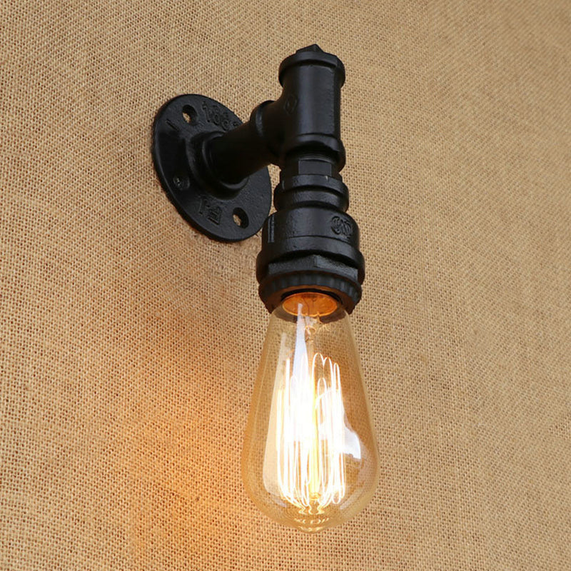 1 Head Wall Light Industrial Exposed Bulb Metallic Wall Mount Lamp with Pipe in Black for Corridor Clearhalo 'Art deco wall lights' 'Cast Iron' 'Glass' 'Industrial wall lights' 'Industrial' 'Middle century wall lights' 'Modern' 'Rustic wall lights' 'Tiffany' 'Traditional wall lights' 'Wall Lamps & Sconces' 'Wall Lights' Lighting' 1419903