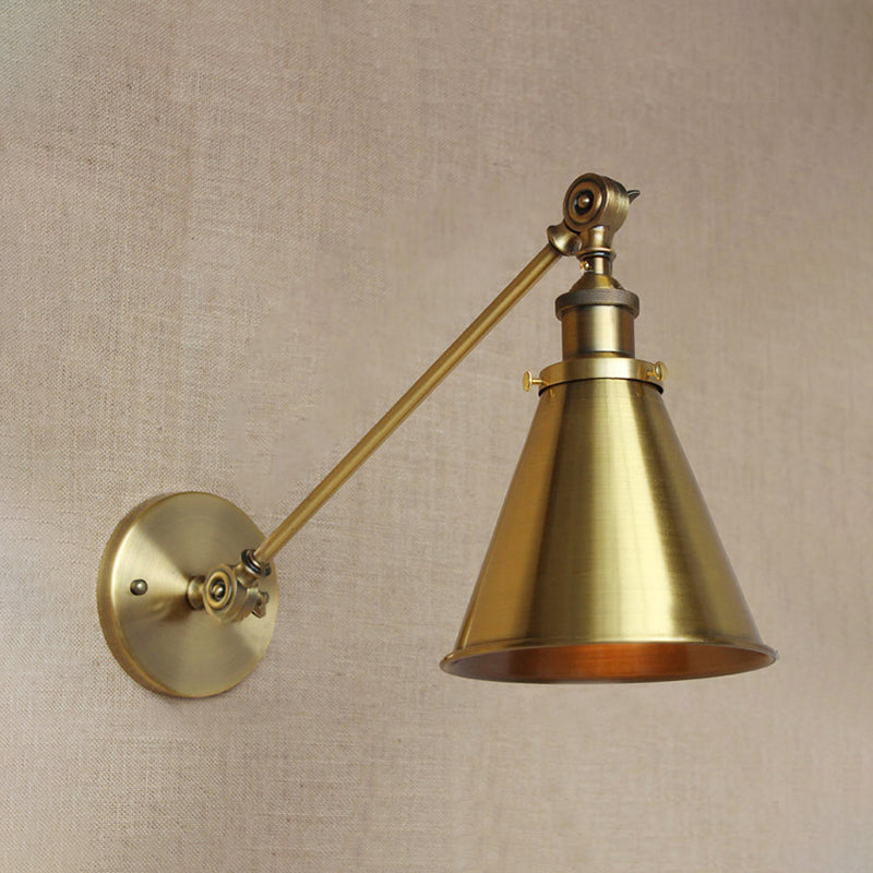 1 Light Wall Sconce Light with Tapered Shade Metallic Vintage Indoor Wall Lighting in Brass, 8