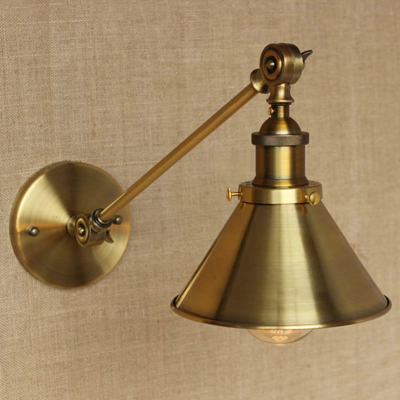 Brass/Bronze 1 Bulb Wall Lamp Vintage Style Metal Tapered Sconce Lighting for Bedroom Bedside Clearhalo 'Art deco wall lights' 'Cast Iron' 'Glass' 'Industrial wall lights' 'Industrial' 'Middle century wall lights' 'Modern' 'Rustic wall lights' 'Tiffany' 'Traditional wall lights' 'Wall Lamps & Sconces' 'Wall Lights' Lighting' 1420176