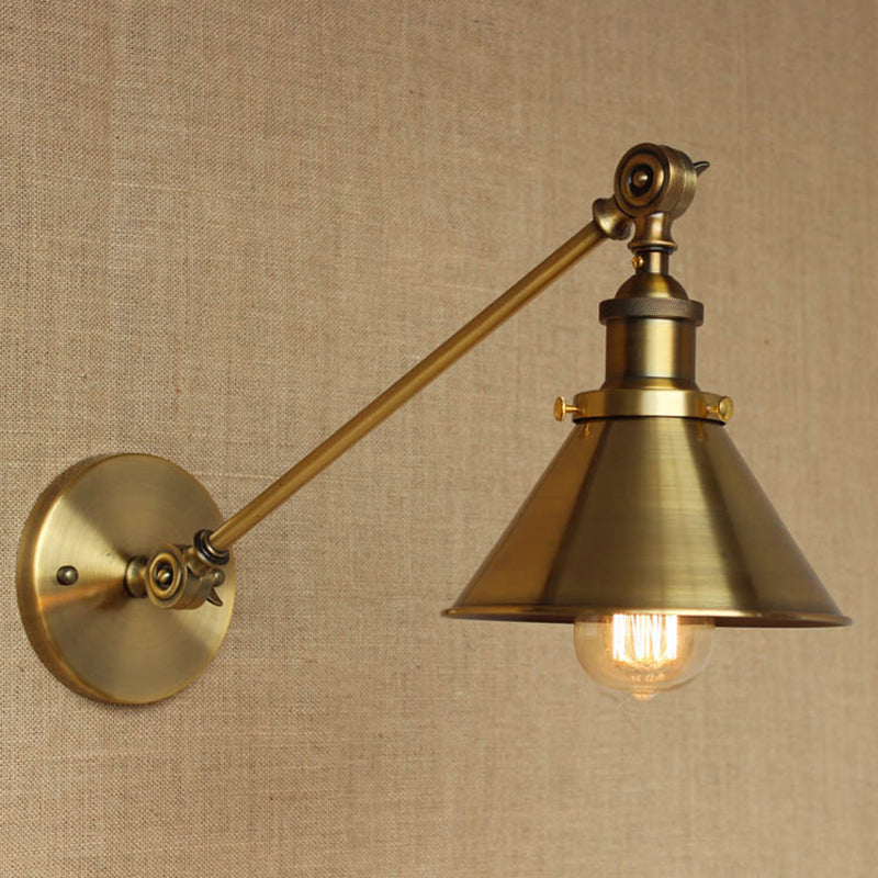 Brass/Bronze 1 Bulb Wall Lamp Vintage Style Metal Tapered Sconce Lighting for Bedroom Bedside Clearhalo 'Art deco wall lights' 'Cast Iron' 'Glass' 'Industrial wall lights' 'Industrial' 'Middle century wall lights' 'Modern' 'Rustic wall lights' 'Tiffany' 'Traditional wall lights' 'Wall Lamps & Sconces' 'Wall Lights' Lighting' 1420179