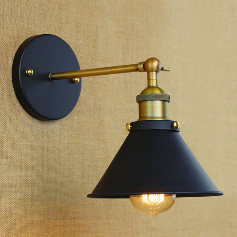 1 Light Conical Wall Mounted Lamp Industrial Style Brass Metal Wall Sconce for Living Room, 7