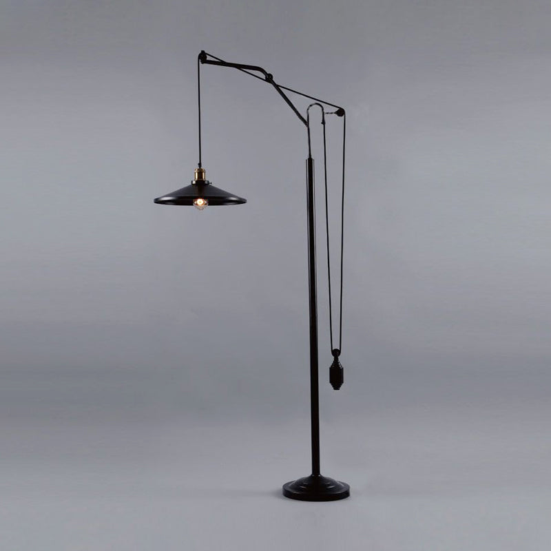 Flared Shade Metal Floor Lamp Industrial 1 Light Rotatable Living Room Standing Light in Black Clearhalo 'Floor Lamps' 'Lamps' Lighting' 1420254