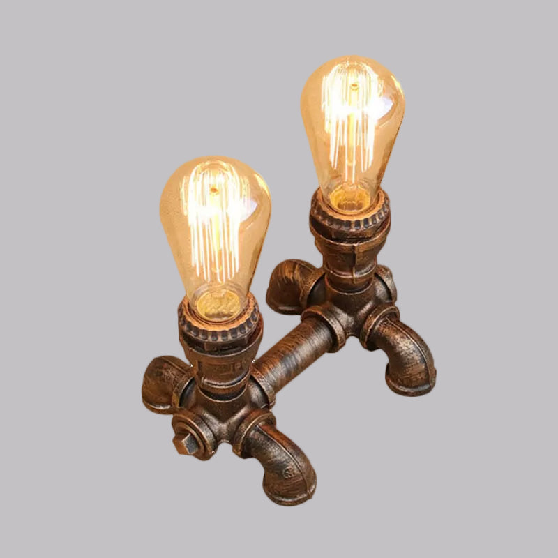 Bronze 2/3 Lights Standing Table Light Industrial Metallic Open Bulb Table Lighting with Pipe Design for Coffee Shop Clearhalo 'Lamps' 'Table Lamps' Lighting' 1420275